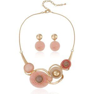 Vintage Statement Jewelry Set - Spring Leaf Flower Floral Plant Necklace Earring